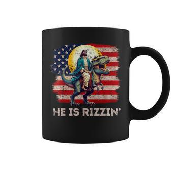 He Is Rizzen Jesus Has Rizzen Retro Christian Dinosaur Coffee Mug | Seseable CA