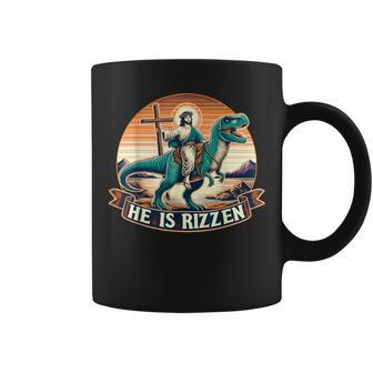He Is Rizzen Jesus Has Rizzen Retro Christian Dinosaur Coffee Mug - Thegiftio UK