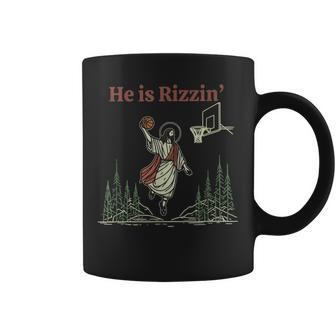 He Is Rizzin Easter Jesus Playing Basketball Christian Coffee Mug - Seseable