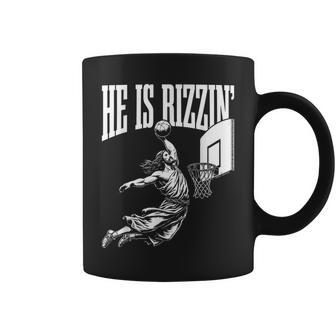 He Is Rizzin Jesus Basketball Meme Coffee Mug - Seseable
