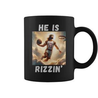 He Is Rizzin Jesus Playing Basketball Jesus Rizzin Coffee Mug - Monsterry