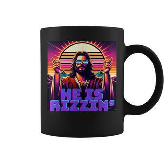 He Is Rizzin' Modern Faith-Inspired Graphic Coffee Mug - Seseable