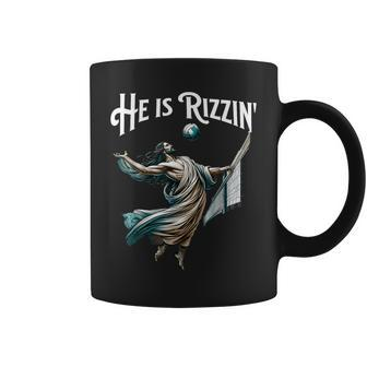 He Is Rizzin Jesus Playing Volleyball Sports Rizz Coffee Mug - Monsterry