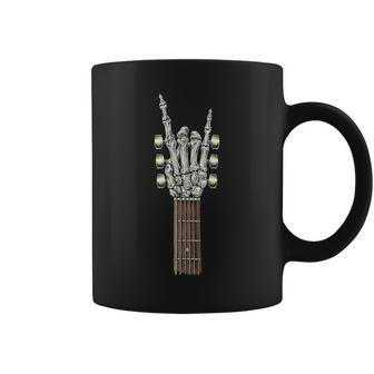 Rock On Guitar Neck With A Sweet Rock & Roll Skeleton Hand Coffee Mug - Seseable
