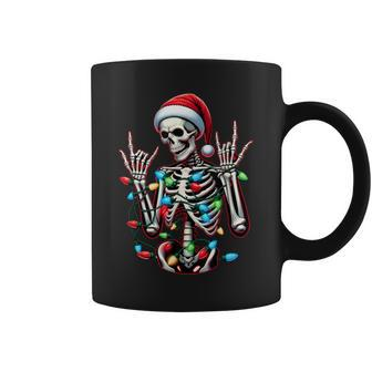 Rock N Roll Sign Hand Skeleton Santa Christmas Women Coffee Mug - Thegiftio UK