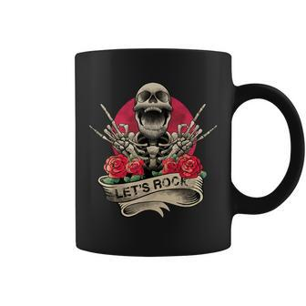 Lets Rock Rock&Roll Skeleton Hand Vintage Retro Rock Concert Coffee Mug - Thegiftio UK