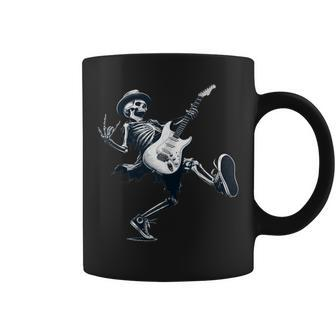 Rock And Roll Graphic Band Skeleton Playing Guitar Coffee Mug - Monsterry