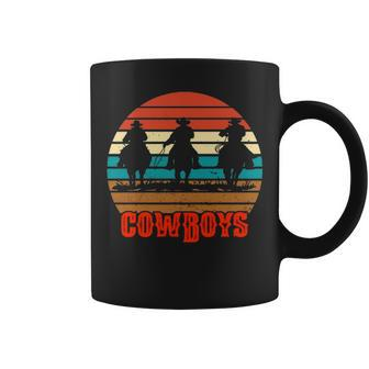 Rodeo Cowboy And Wranglers Bronco Horse Retro Style Sunset Coffee Mug | Mazezy