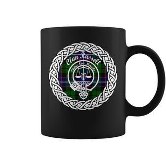 Russell Surname Last Name Scottish Clan Tartan Badge Crest Coffee Mug - Seseable
