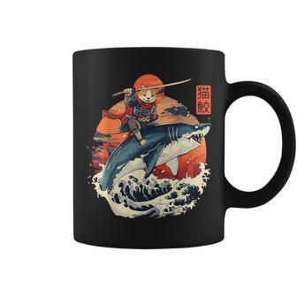 Samurai Cat Ninja Japanese Cat Shark Kanagawa Coffee Mug - Seseable