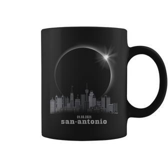 San Antonio Tx Skyline Silhouette Total Solar Eclipse 2024 Coffee Mug - Monsterry DE