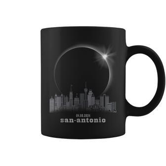 San Antonio Tx Skyline Silhouette Total Solar Eclipse 2024 Coffee Mug - Seseable