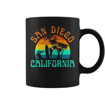 San Diego California Beach Surf Summer Vacation Girl Vintage Surfer Coffee Mug | Mazezy