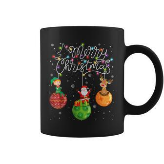 Santa Reindeer Elf Merry Christmas Lights Ornaments Balls Coffee Mug - Seseable