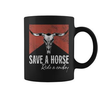 Save A Horse Ride A Cowboy Bull Cow Skull Western Country Coffee Mug - Thegiftio UK