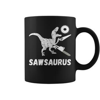 Sawsaurus Woodworker Dinosaurs Carpentry T Rex Dino Chainsaw Coffee Mug | Mazezy