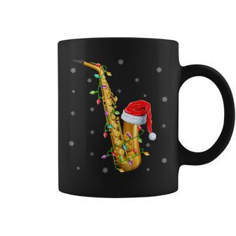 Saxophone Music Lover Xmas Lights Santa Saxophone Christmas Coffee Mug | Mazezy