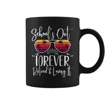 Schools Out Forever & Retired Teacher Retirement Summer Palm Coffee Mug - Monsterry