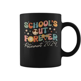 School's Out Forever Retired Teacher 2024 Groovy Retirement Coffee Mug - Monsterry