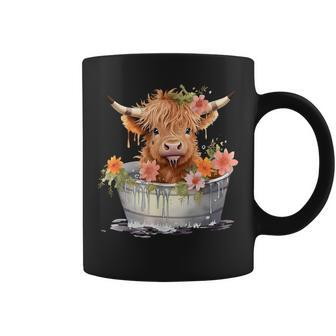 Scottish Baby Highland Cow Cattle Farm Floral Cute Cow Lover Coffee Mug - Monsterry