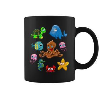 Sea Animals Whale Octopus Starfish Crab For Toddlers Coffee Mug - Monsterry UK