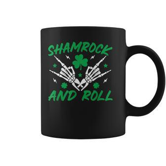 Shamrock And Roll Rock And Roll Saint Patrick's Day Skull Coffee Mug - Seseable