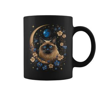 Siamese Cat Moon Surrounded By Flowers Coffee Mug - Monsterry AU