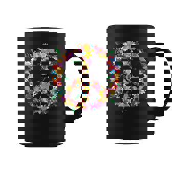 Signo De Paz Flores De Primavera Mariposas Oscuras Que Revol Cuello Taza de café - Regaloses
