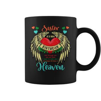 Sister Happy Birthday To Angel In Heaven Heart Wing Memorial Coffee Mug | Mazezy