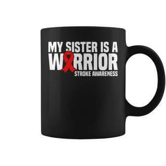 My Sister Is A Warrior Red Ribbon Stroke Awareness Coffee Mug - Monsterry