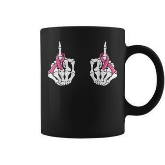 Skeleton Hand Fuck Cancer Pink Breast Cancer Awareness Coffee Mug - Monsterry