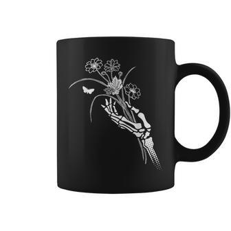 Skeleton Hand Holding Flowers Folkloric Wiccan Nature Witch Coffee Mug - Monsterry AU