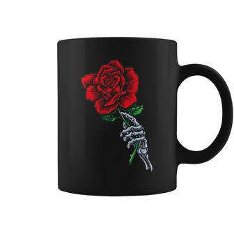 Skeleton Hand Holding Rose Aesthetic Red Flower Coffee Mug - Seseable