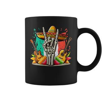Skeleton Hand Sombrero Cinco De Mayo Music Lover Band Guitar Coffee Mug - Monsterry CA