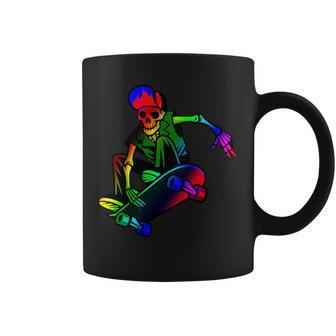 Skeleton On Skateboard Rainbow Skater Graffiti Skateboarding Coffee Mug - Monsterry