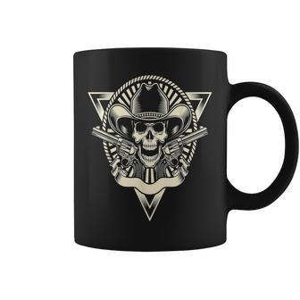 Skull Motorcycle Biker Outlaw Cowboy Hat Guns Coffee Mug - Monsterry UK
