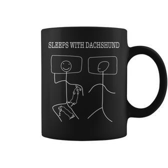 Sleeps With Dachshund Stick Figure Coffee Mug | Mazezy