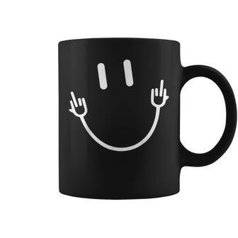 Smile Face Middle Finger Sarcasm Meme Quote Coffee Mug - Monsterry