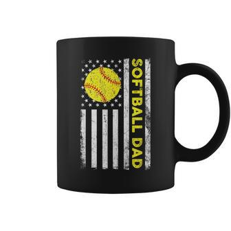 Softball Dad American Flag Fathers Day Coffee Mug - Thegiftio UK