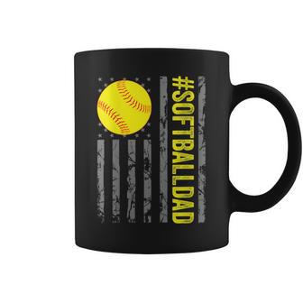 Softball Dad Us Flag For Dad Patriotic Fathers Day Coffee Mug - Seseable