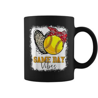 Softball Game Day Vibes Leopard Heart Headband Mom Bleached Coffee Mug - Thegiftio UK
