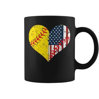 Softball Heart American Flag 4Th Of July Coffee Mug - Monsterry UK