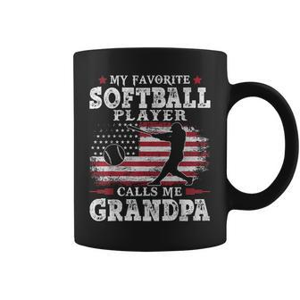 Softball Player Calls Me Grandpa Usa Flag Father's Day Coffee Mug - Monsterry DE