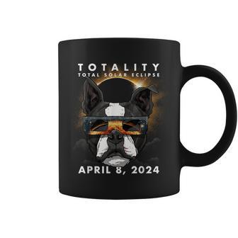 Solar Eclipse 2024 Boston Terrier Dog Wearing Glasses Coffee Mug - Seseable