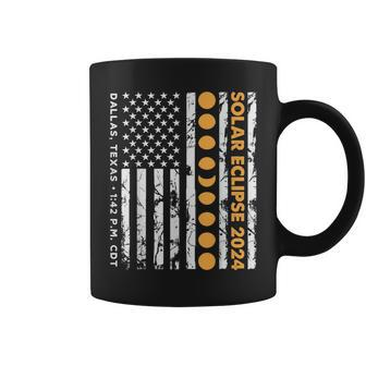 Solar Eclipse 2024 Dallas Texas 142 Pm Cdt Vintage Us Flag Coffee Mug - Seseable