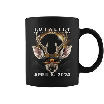 Solar Eclipse 2024 Deer Wearing Eclipse Glasses Coffee Mug - Seseable