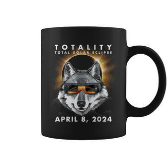 Solar Eclipse 2024 Wolf Wearing Eclipse Glasses Coffee Mug - Seseable