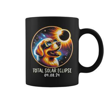 Solar Eclipse Golden Retriever Wearing Glasses April 8 2024 Coffee Mug - Seseable