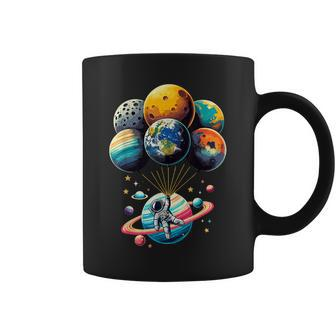 Solar System Astronaut Holding Planet Balloons Space Coffee Mug | Mazezy