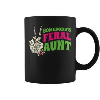 Somebodys Feral Aunt Auntie Sarcasm Groovy Pregnancy Reveal Coffee Mug - Monsterry